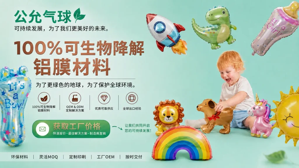 可生物降解铝膜气球源头工厂生产线研发的可循环再生低碳环保气球大宗批发