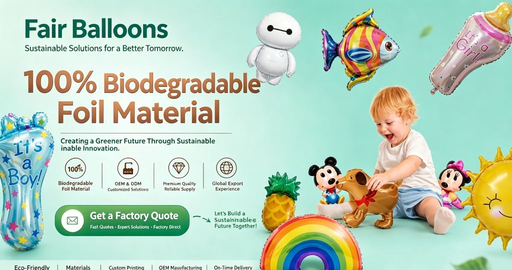Biodegradable foil balloons manufacturer website header banner - FAIR