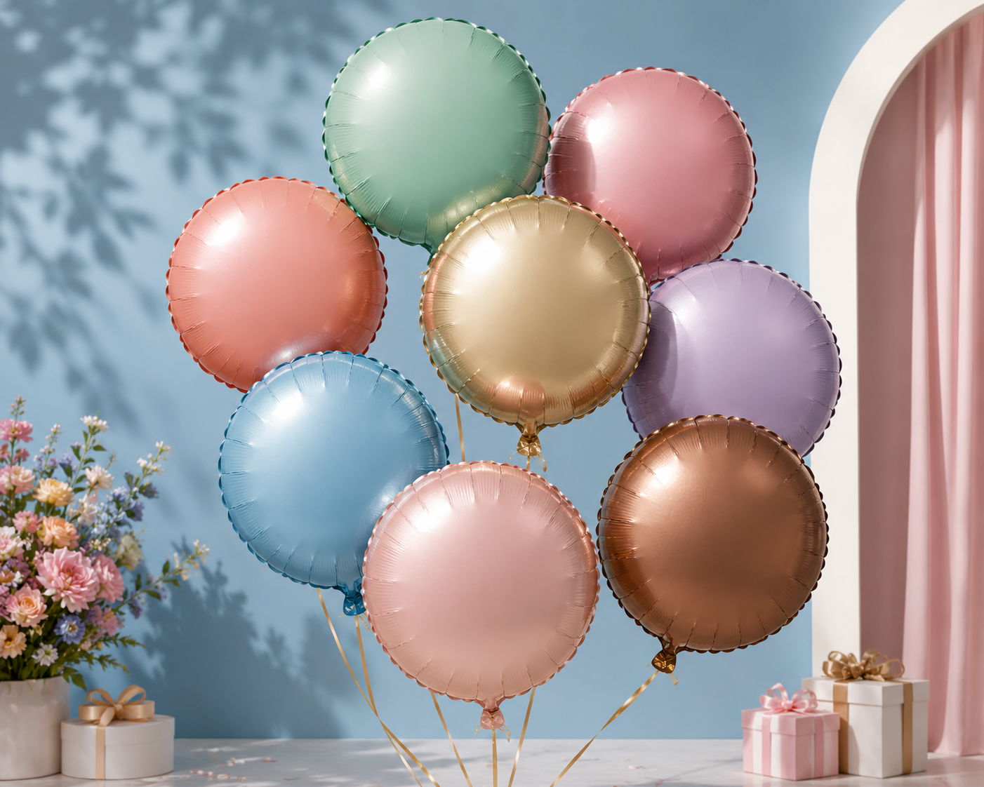 matte champagne gold foil balloon color options and material texture