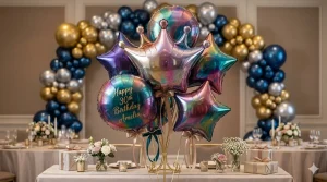 High-contrast comparison of industrial biodegradable PLA+PBAT foil balloons and traditional natural rubber latex balloons