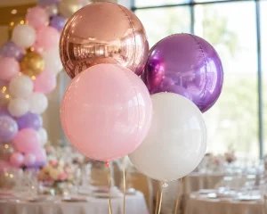 High-barrier 3D silver orbz foil balloons showing seamless heat-welded seams